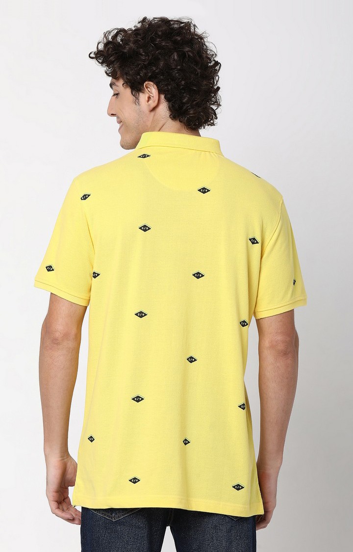 Men's Yellow Cotton Blend  Polos