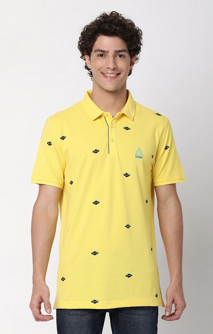 Men's Yellow Cotton Blend  Polos
