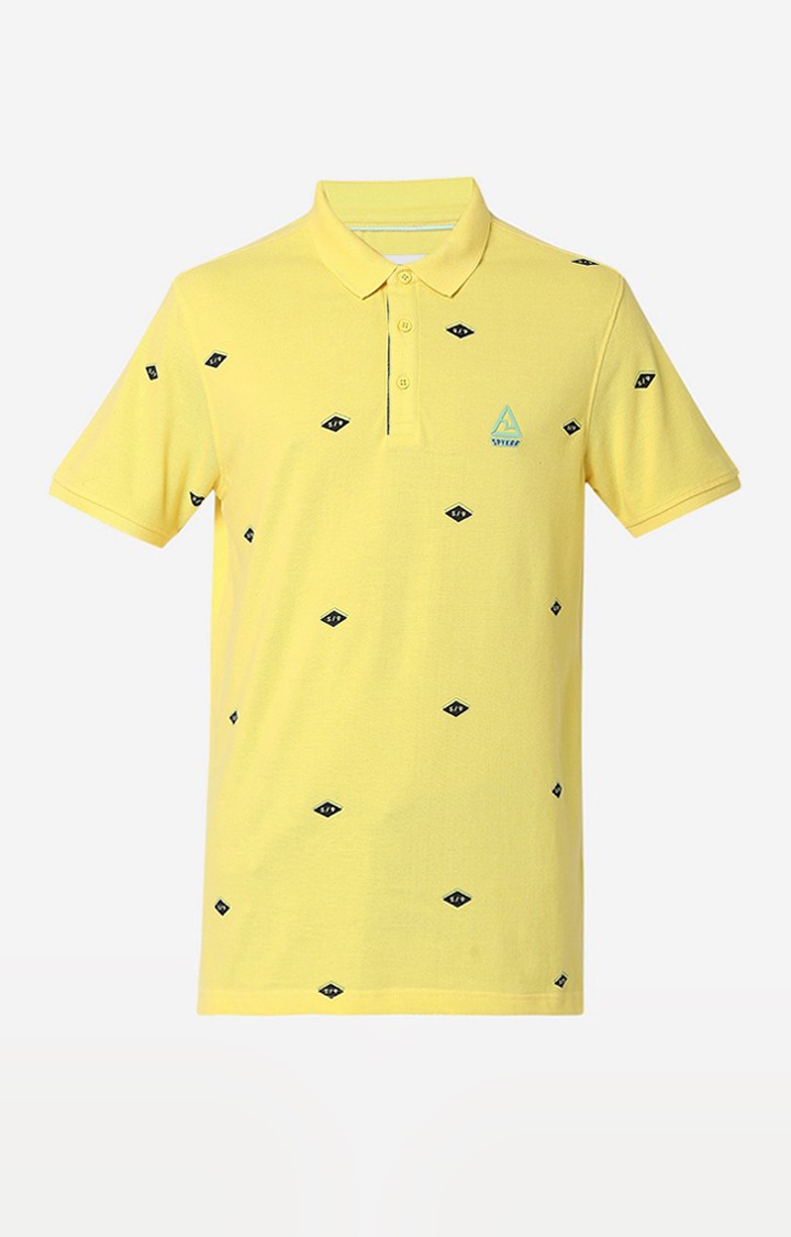 Men's Yellow Cotton Blend  Polos