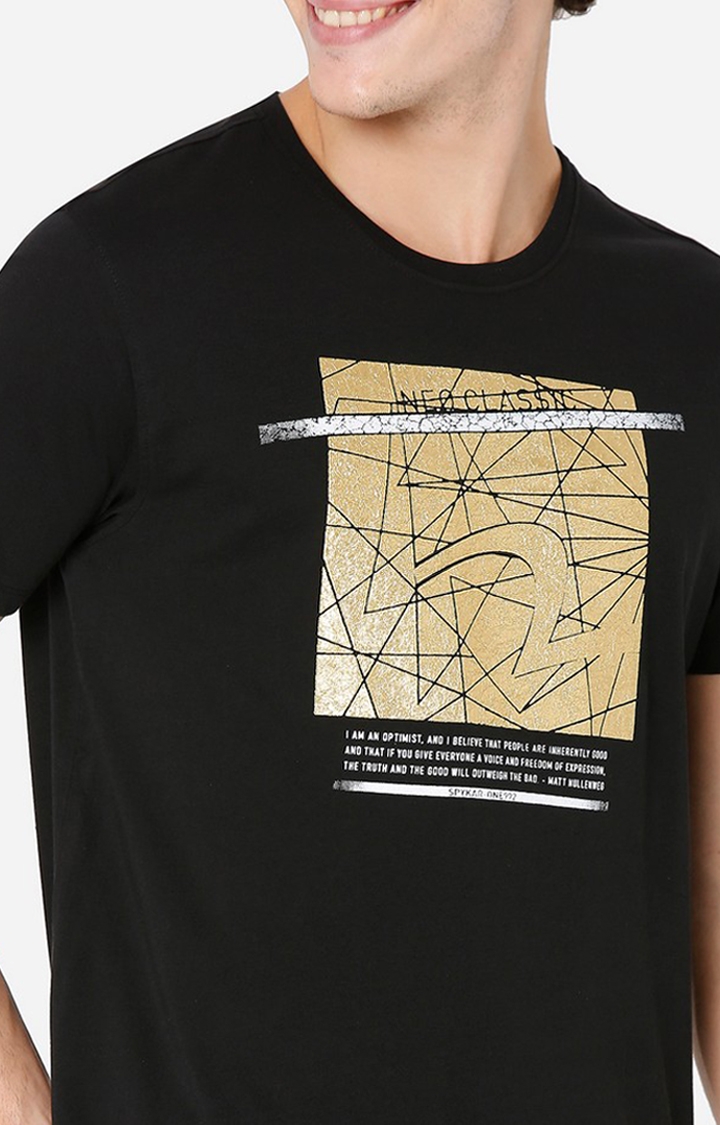 spykar | Spykar Black Printed Round Neck T-Shirts For Men 6