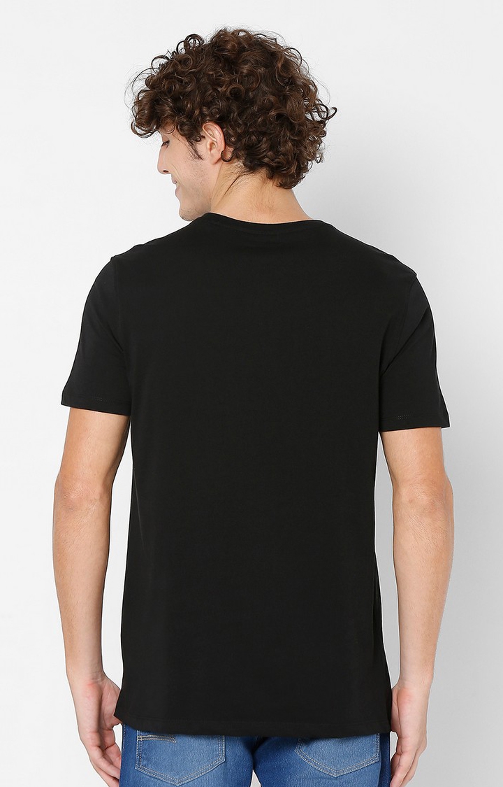 spykar | Spykar Black Printed Round Neck T-Shirts For Men 4