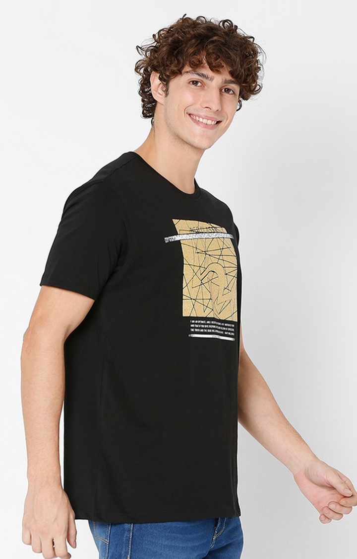 spykar | Spykar Black Printed Round Neck T-Shirts For Men 3