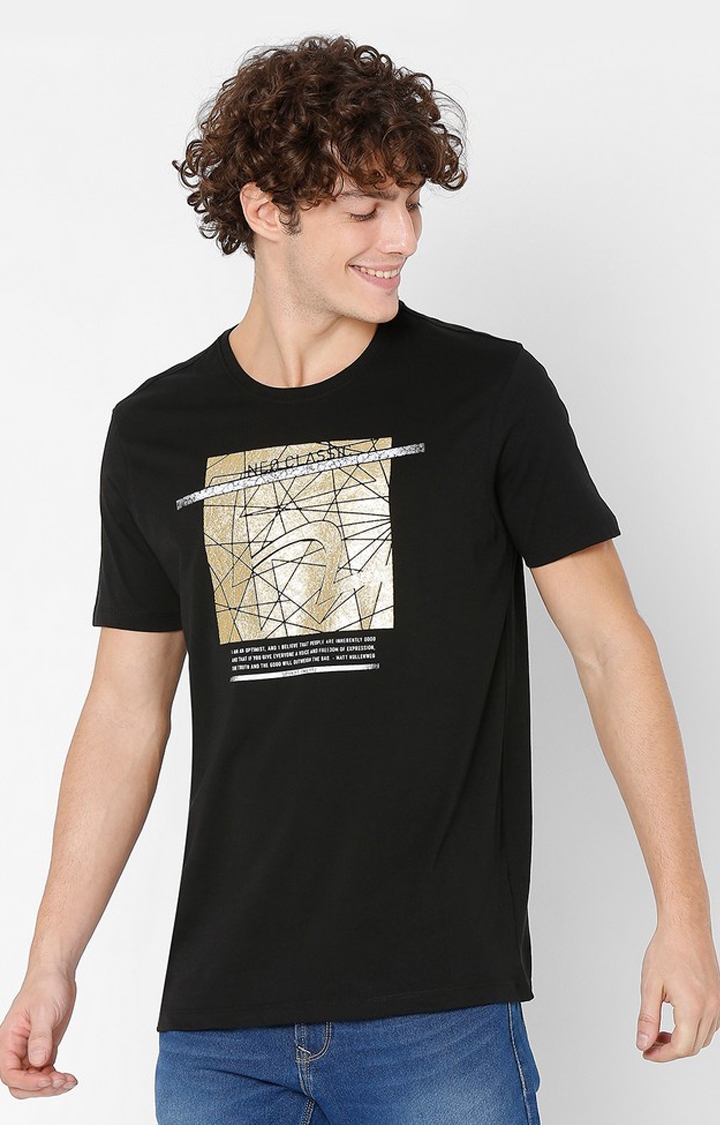spykar | Spykar Black Printed Round Neck T-Shirts For Men 2