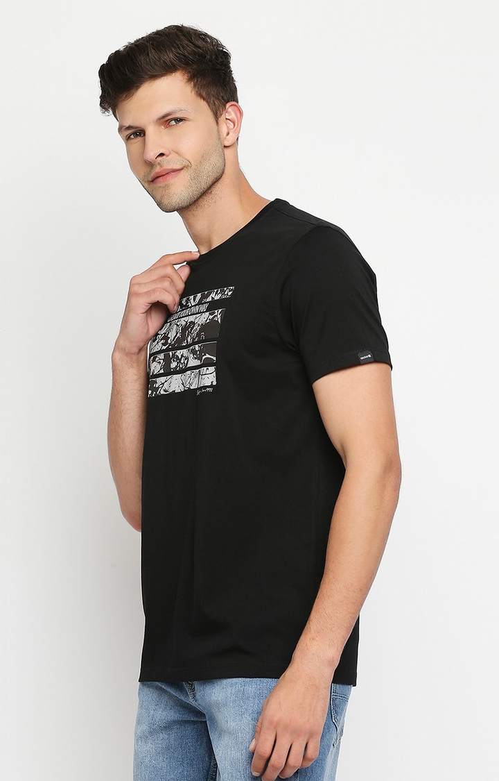 spykar | Spykar Men Black Cotton Slim Fit Round Neck T-Shirt 2