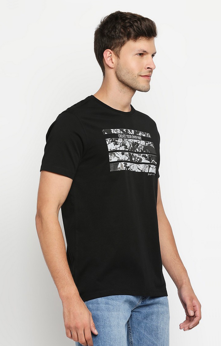 spykar | Spykar Men Black Cotton Slim Fit Round Neck T-Shirt 3
