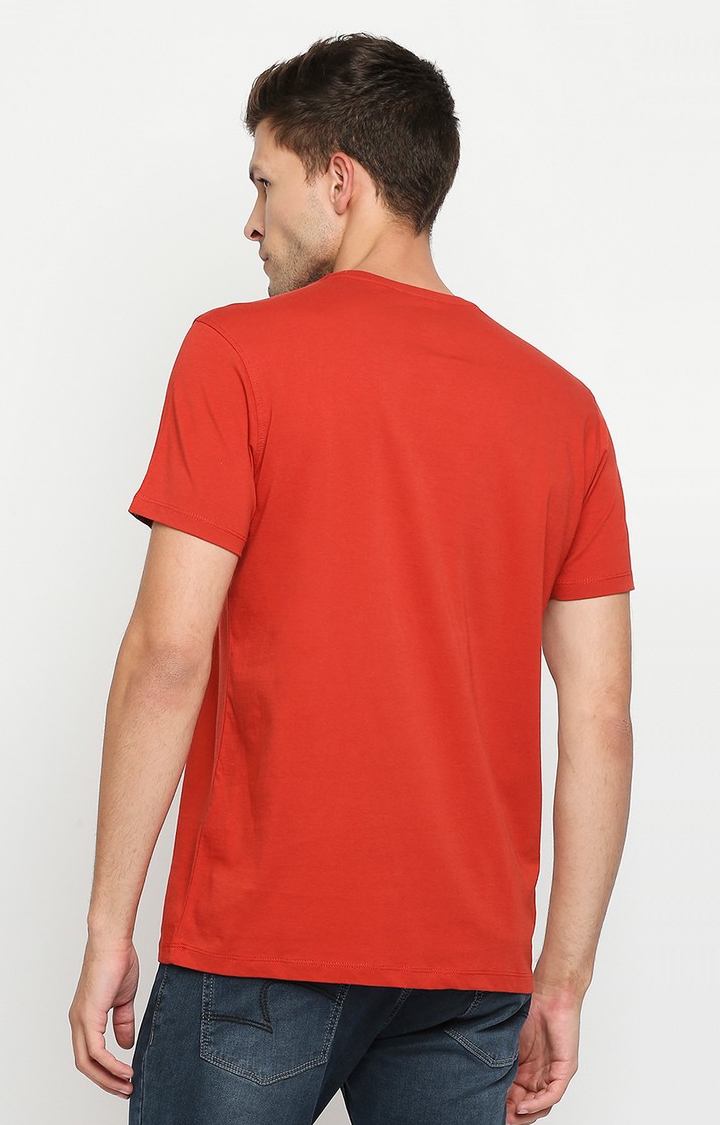 spykar | Spykar Men Orange Cotton Slim Fit Round Neck T-Shirt 4