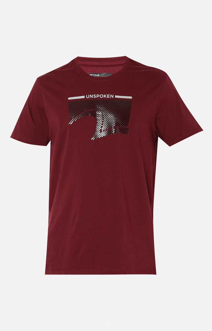 spykar | Spykar Maroon Printed Round Neck T-Shirts For Men 5