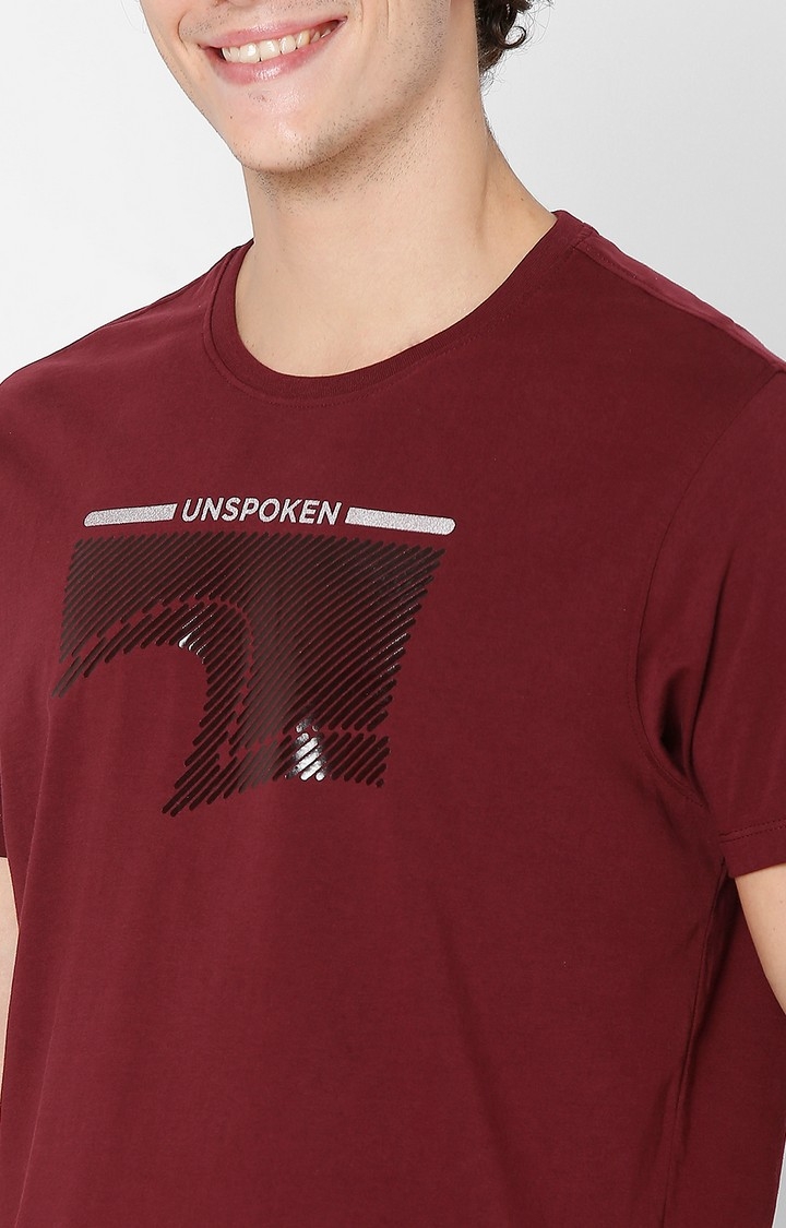spykar | Spykar Maroon Printed Round Neck T-Shirts For Men 6