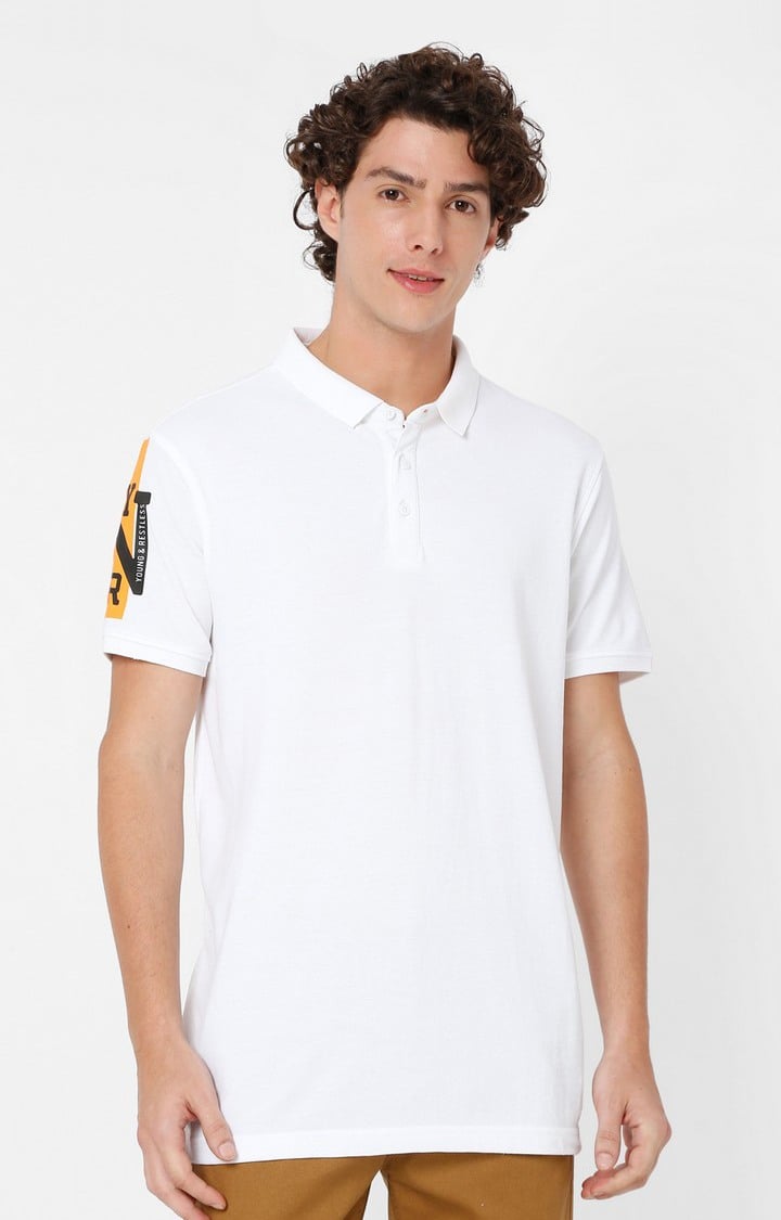 Spykar Men White Cotton Printed Polo T Shirt