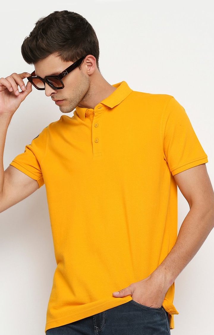 spykar | Spykar Yellow Cotton Printed Half Sleeve Polo T-Shirt 5