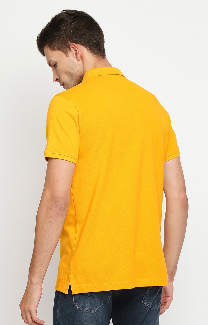 spykar | Spykar Yellow Cotton Printed Half Sleeve Polo T-Shirt 4