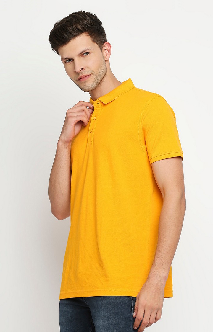 spykar | Spykar Yellow Cotton Printed Half Sleeve Polo T-Shirt 2