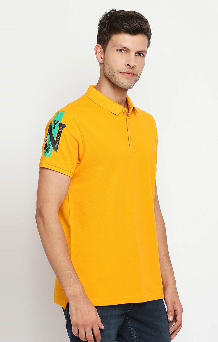 spykar | Spykar Yellow Cotton Printed Half Sleeve Polo T-Shirt 3
