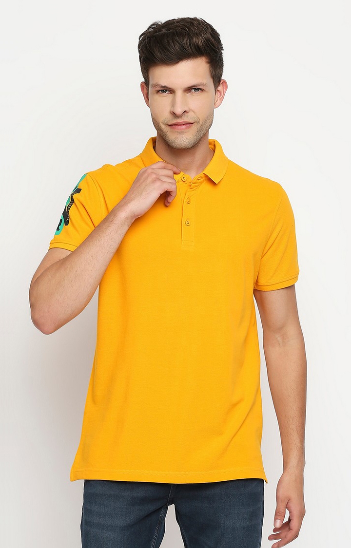 spykar | Spykar Yellow Cotton Printed Half Sleeve Polo T-Shirt 0
