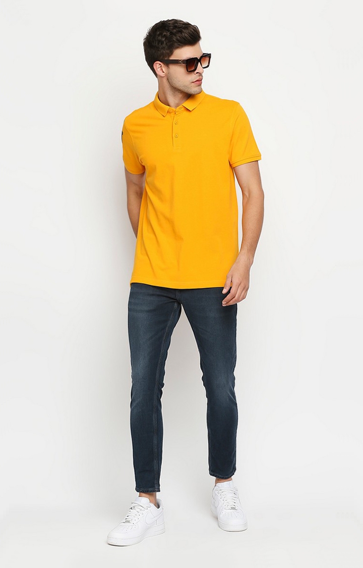 spykar | Spykar Yellow Cotton Printed Half Sleeve Polo T-Shirt 1