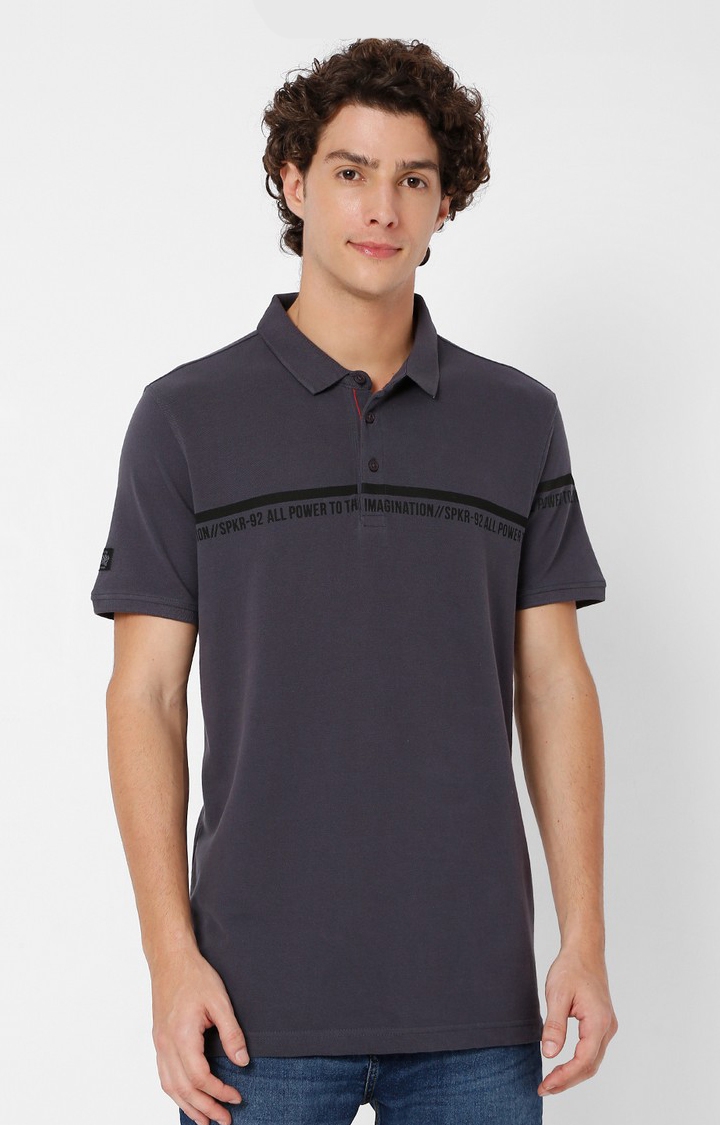spykar | Spykar Men Grey Cotton Polo T-Shirt 0