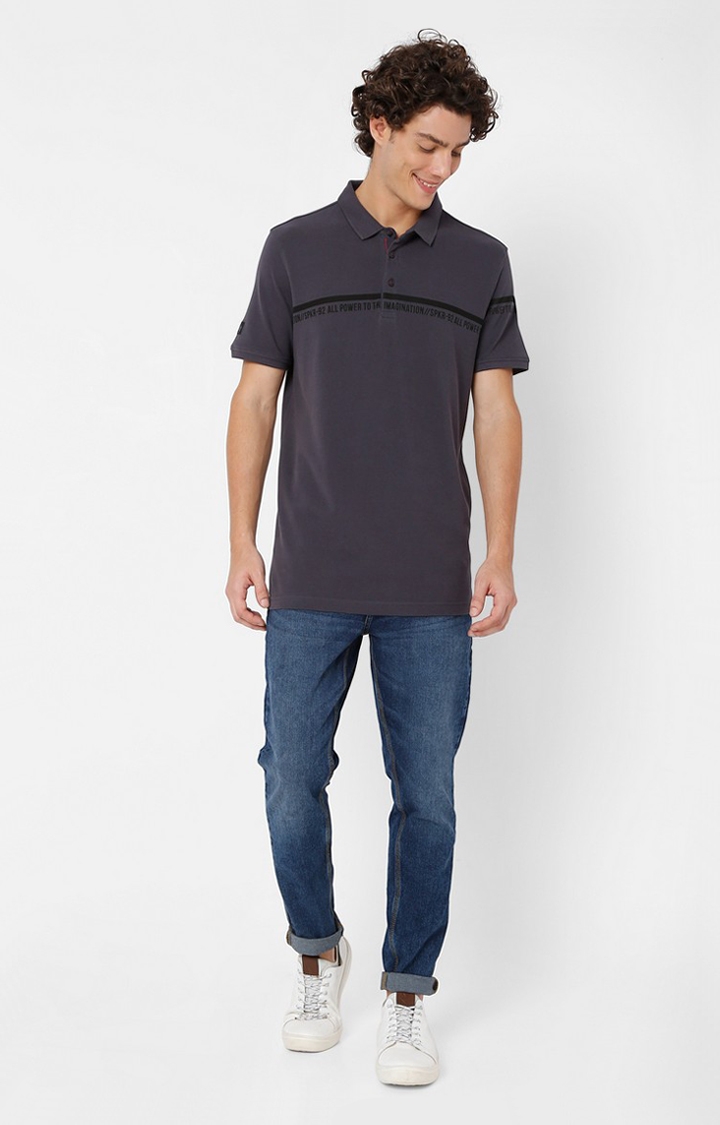 spykar | Spykar Men Grey Cotton Polo T-Shirt 1