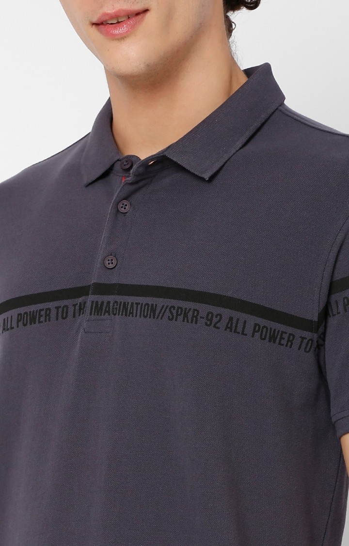 spykar | Spykar Men Grey Cotton Polo T-Shirt 5
