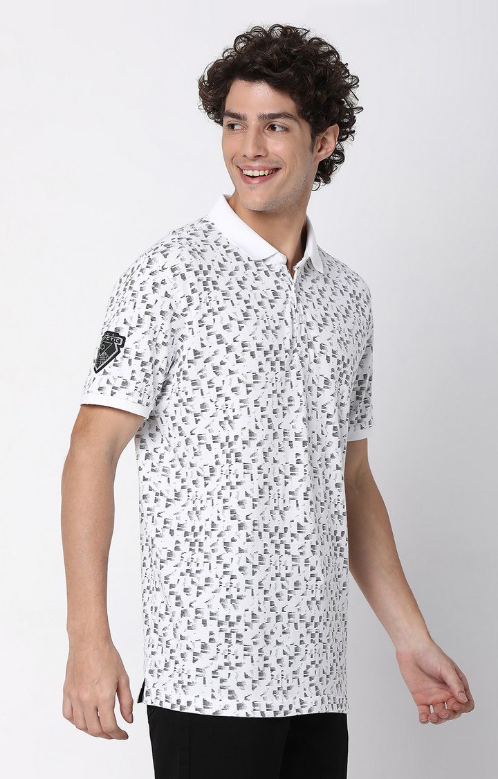 Men's White Cotton Blend  Polos