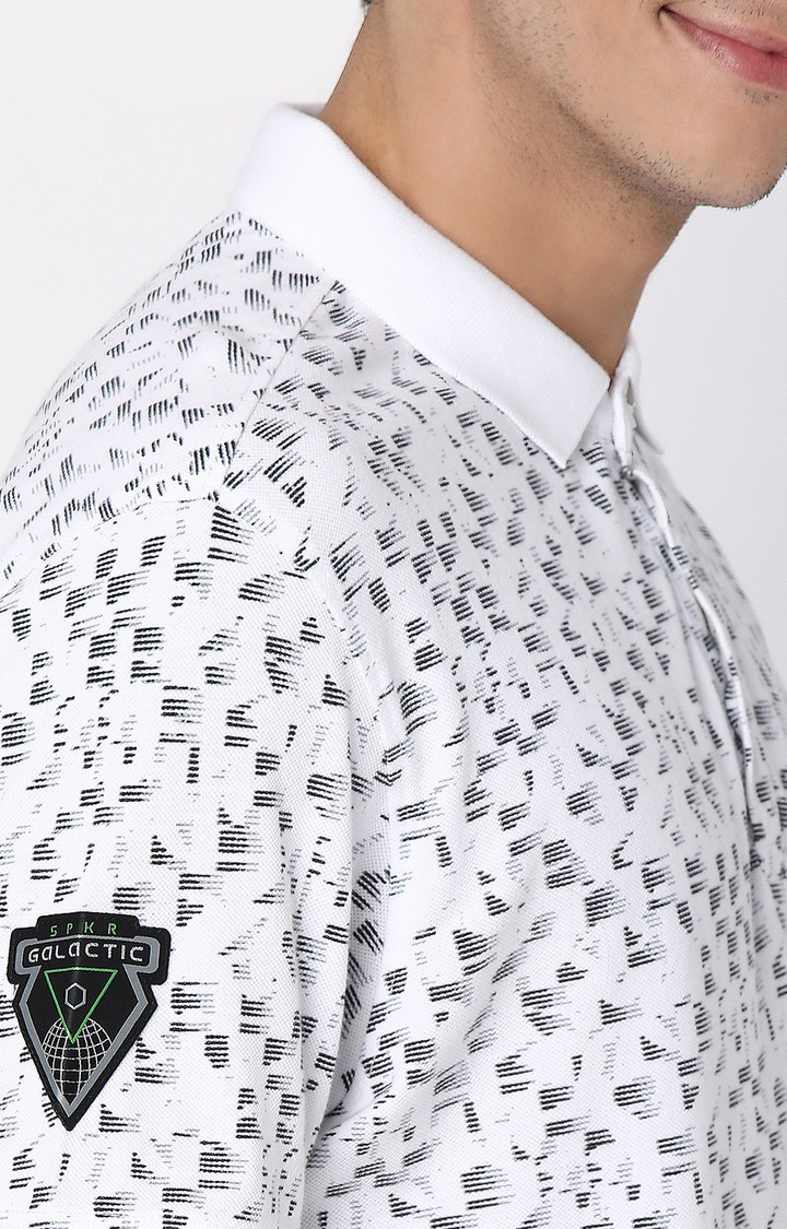 Men's White Cotton Blend  Polos