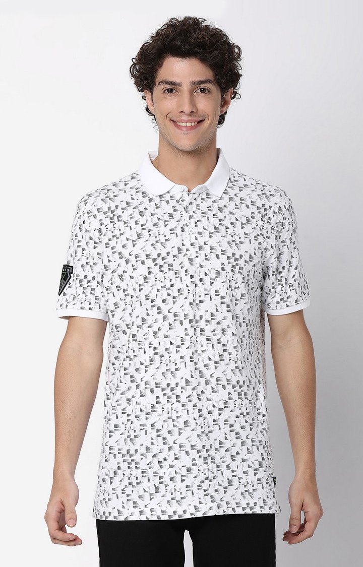 Men's White Cotton Blend  Polos