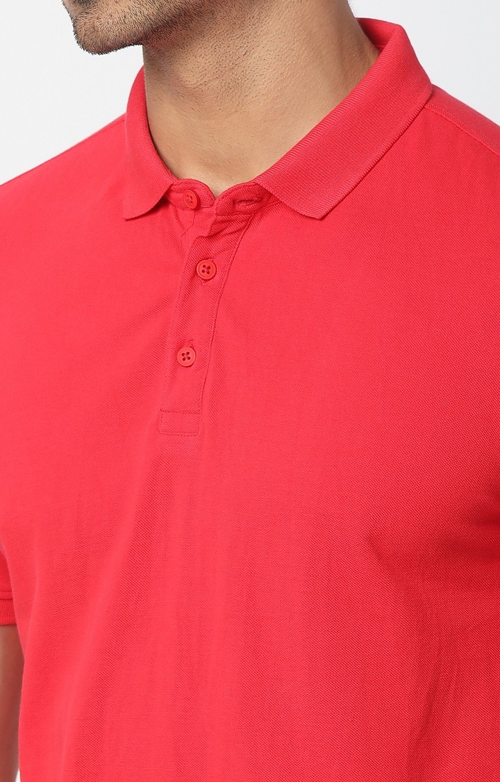 spykar | Spykar Men Pink Cotton Plain Polo T-Shirt 5