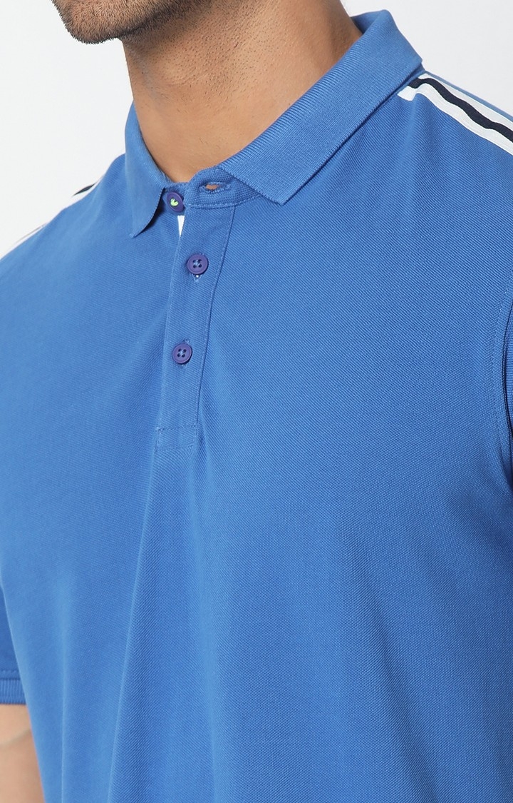 spykar | Spykar Men Blue Cotton Plain Polo T-shirt 6