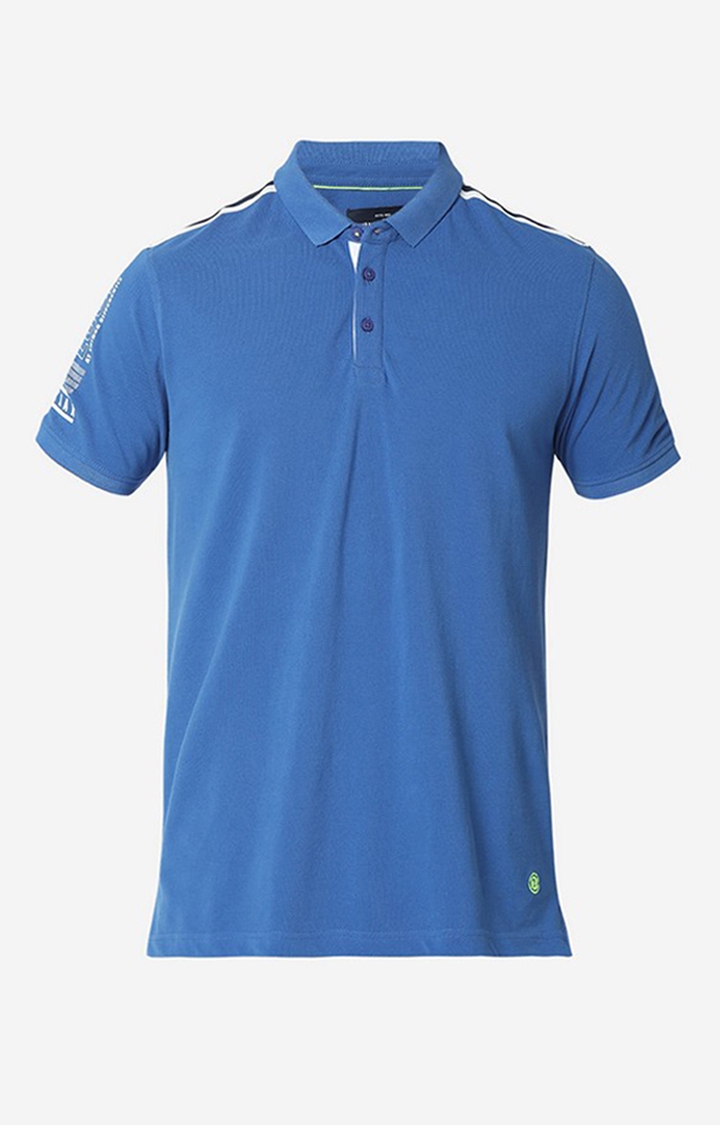 spykar | Spykar Men Blue Cotton Plain Polo T-shirt 5