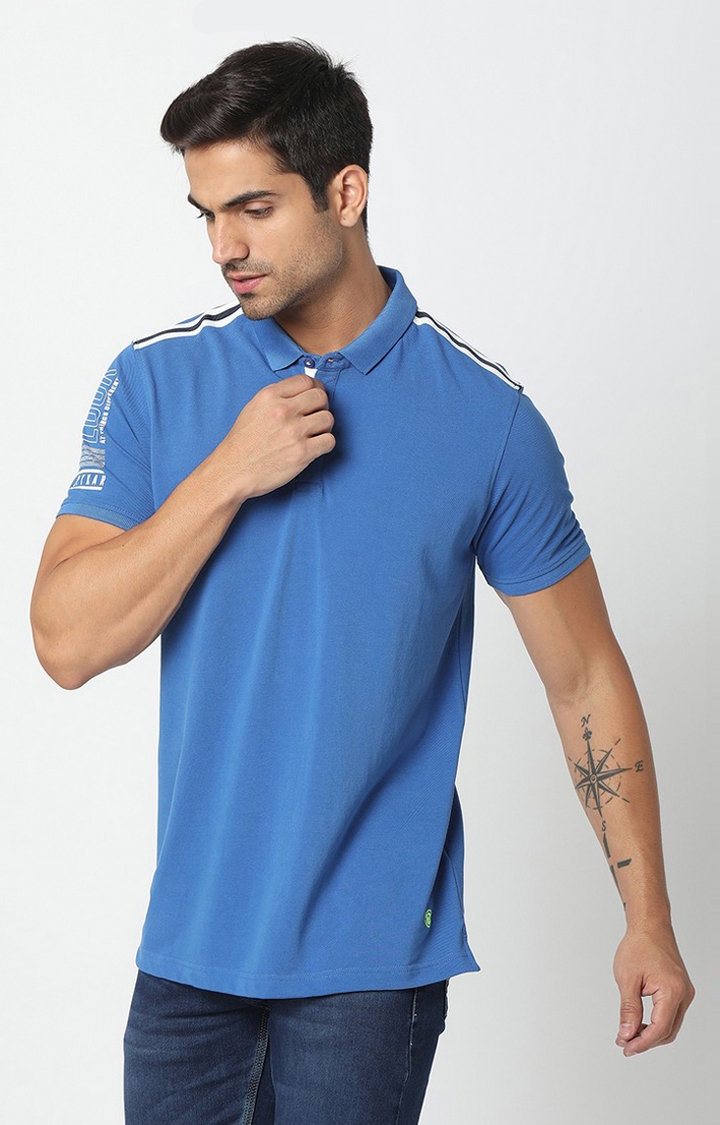 spykar | Spykar Men Blue Cotton Plain Polo T-shirt 2
