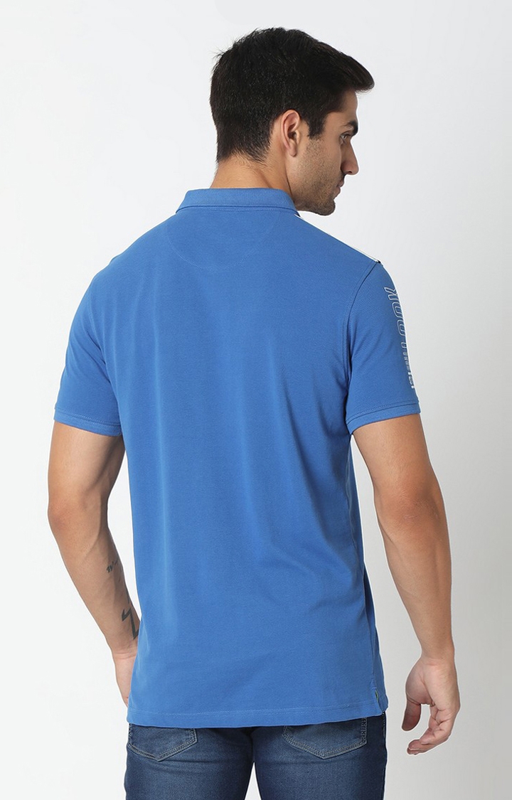 spykar | Spykar Men Blue Cotton Plain Polo T-shirt 4