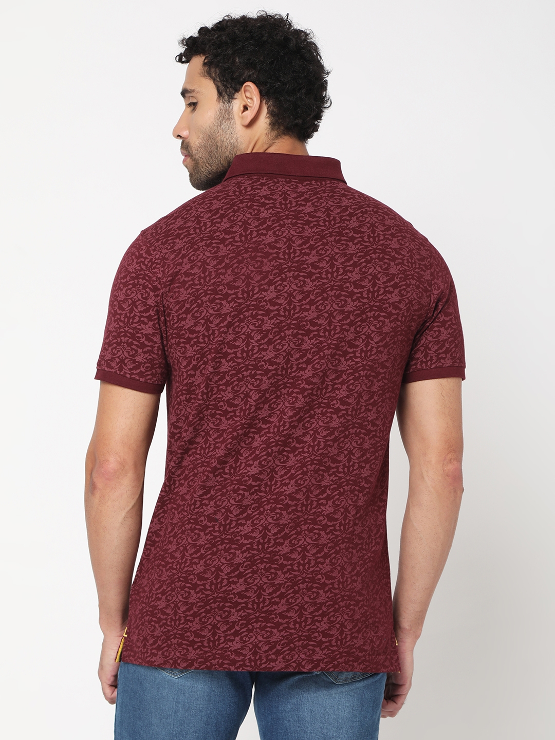 spykar | Spykar Men Wine Cotton Slim Fit Printed Polo Tshirt 3
