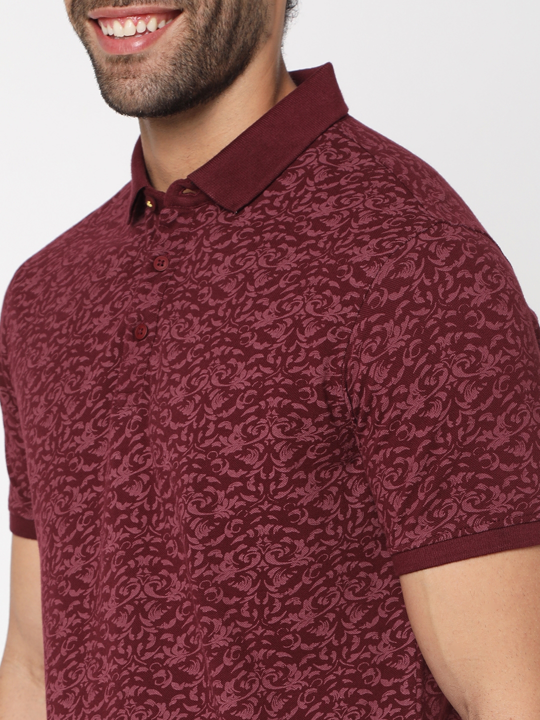 spykar | Spykar Men Wine Cotton Slim Fit Printed Polo Tshirt 4