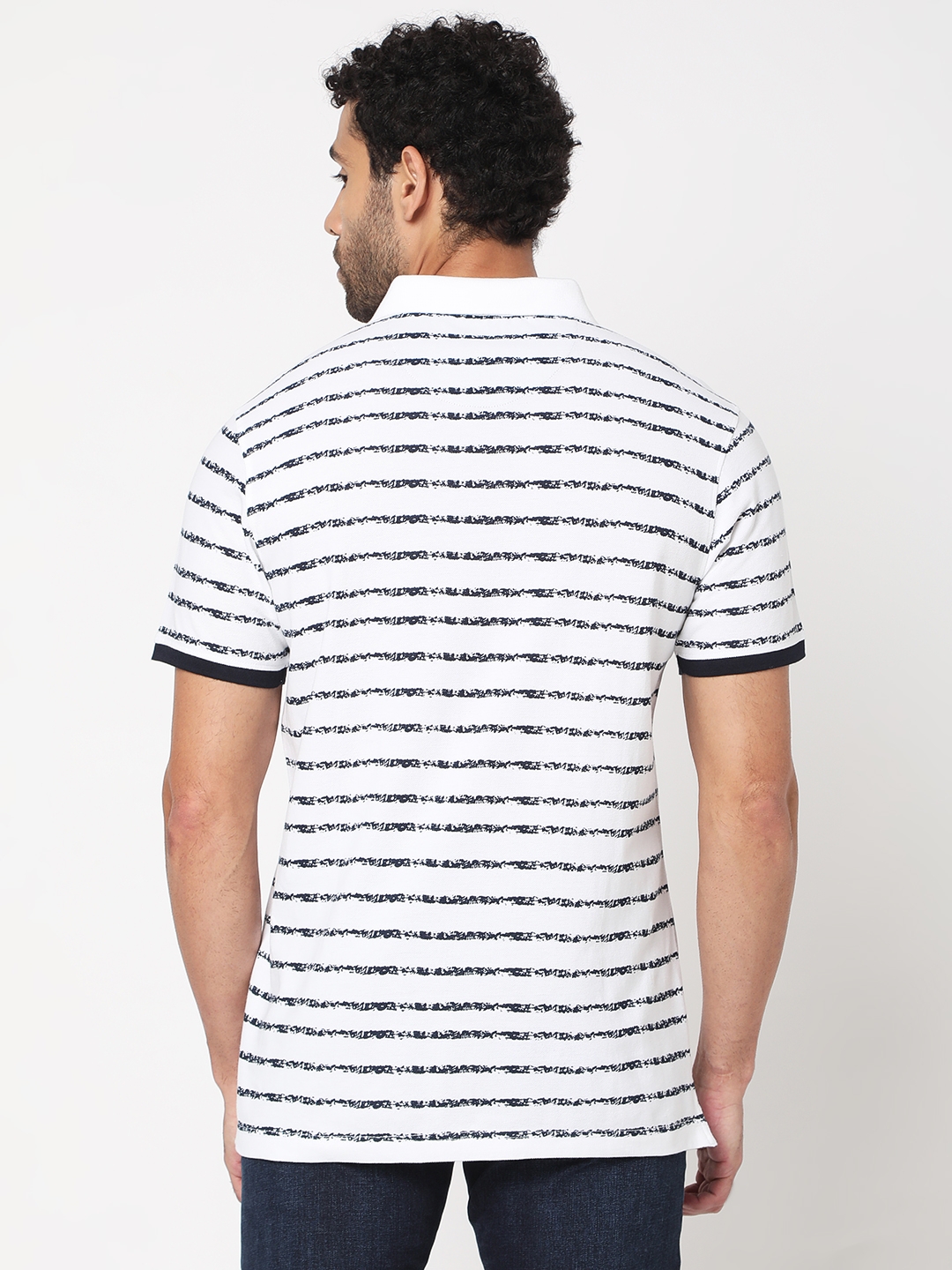 spykar | Spykar Men White Cotton Half Sleeve Striped Polo Tshirt 3