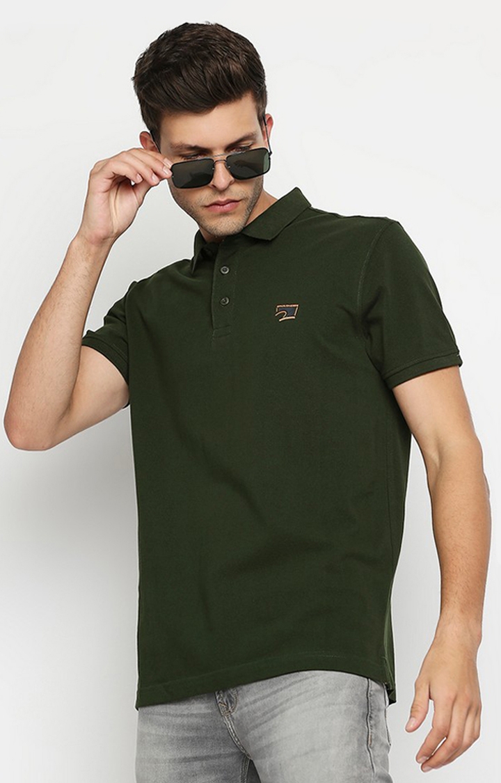 spykar | Spykar Green Cotton Printed Half Sleeve Polo T-Shirt 2