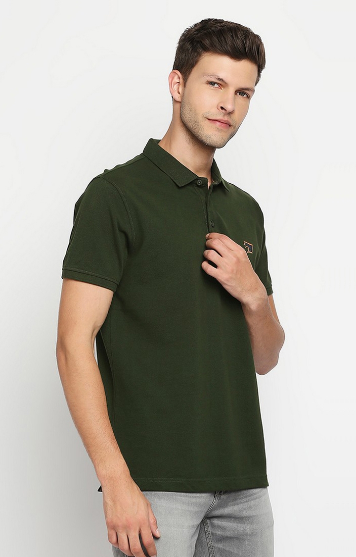 spykar | Spykar Green Cotton Printed Half Sleeve Polo T-Shirt 4
