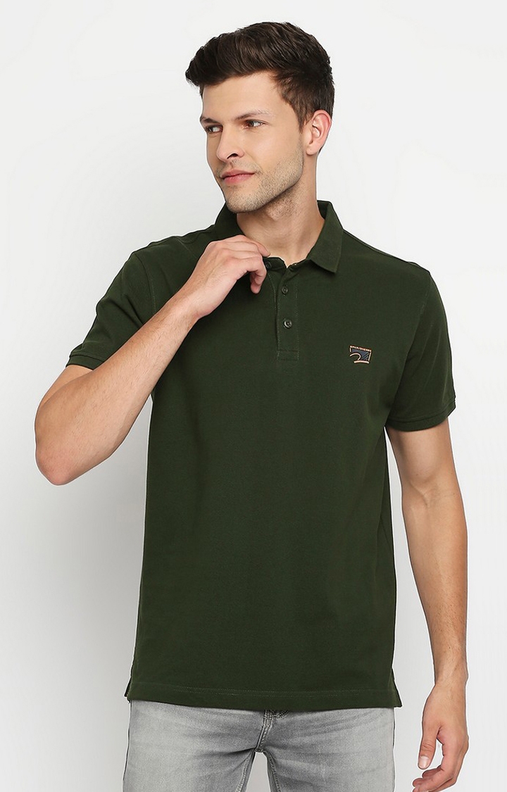 spykar | Spykar Green Cotton Printed Half Sleeve Polo T-Shirt 0