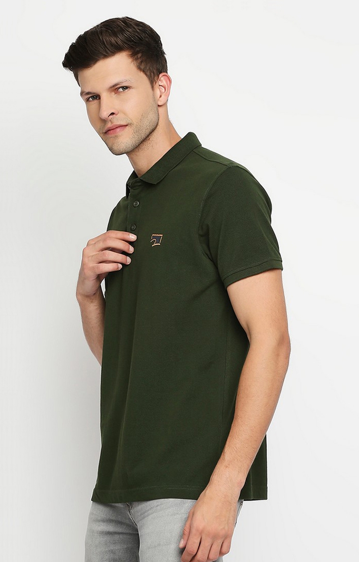 spykar | Spykar Green Cotton Printed Half Sleeve Polo T-Shirt 3
