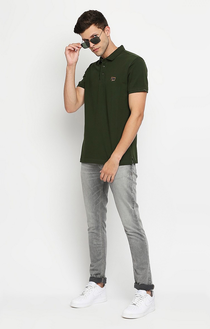 spykar | Spykar Green Cotton Printed Half Sleeve Polo T-Shirt 1