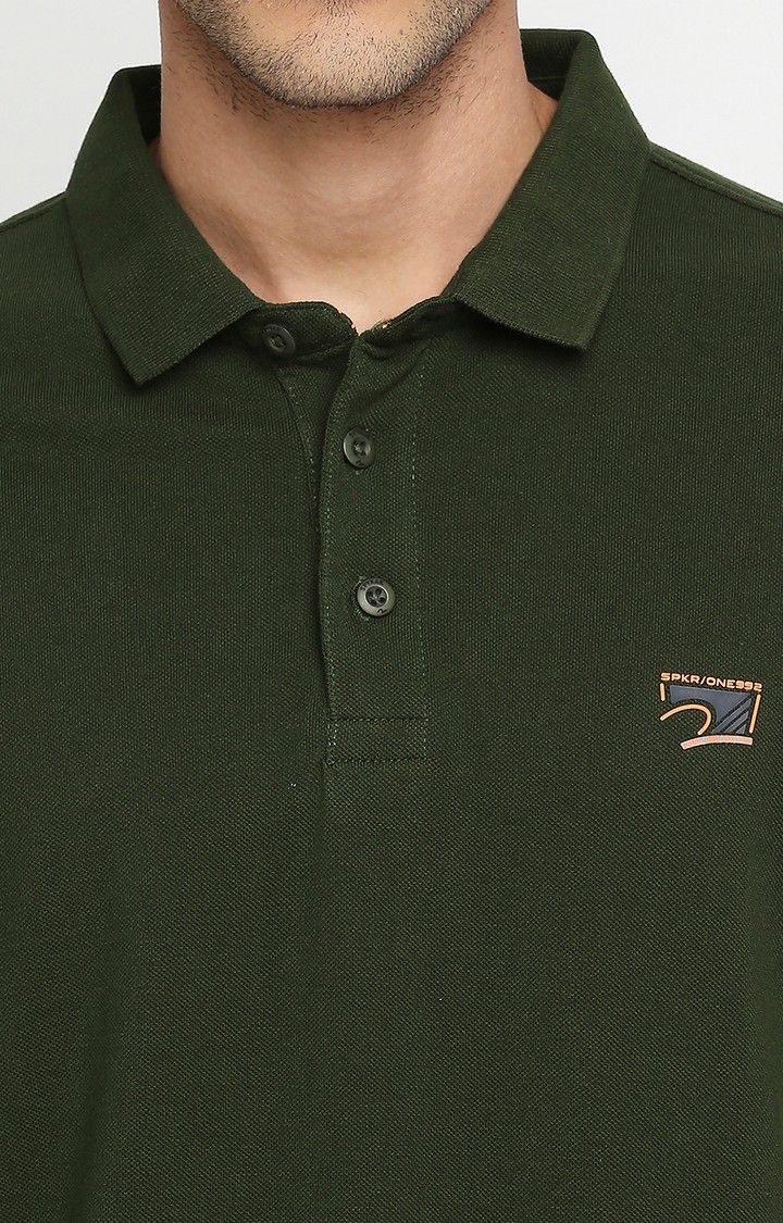 spykar | Spykar Green Cotton Printed Half Sleeve Polo T-Shirt 6