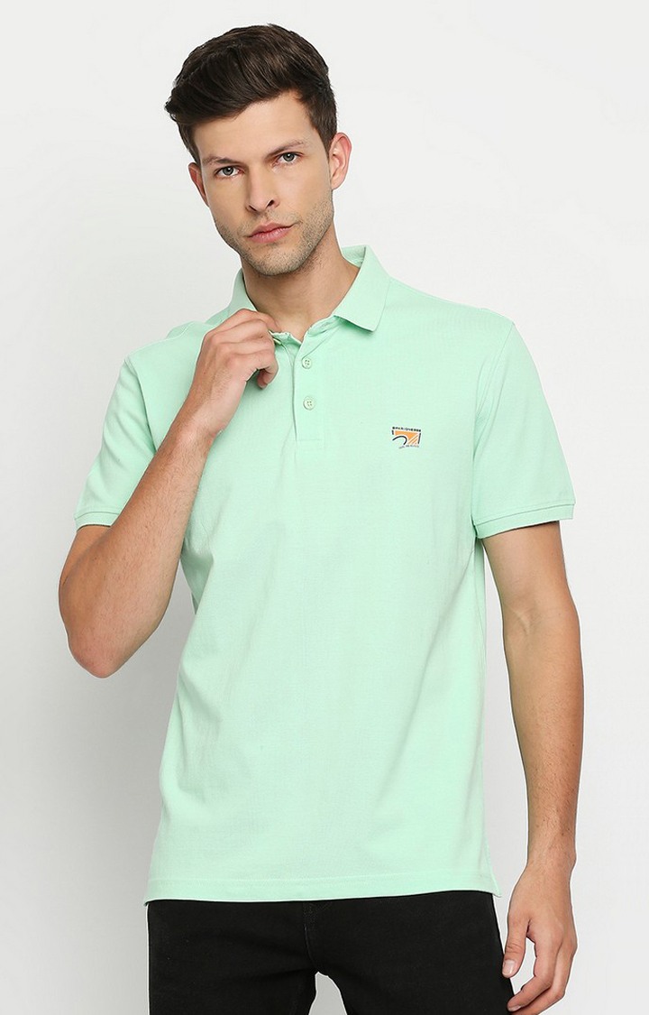 Spykar Green Cotton Printed Half Sleeve Polo T-Shirt