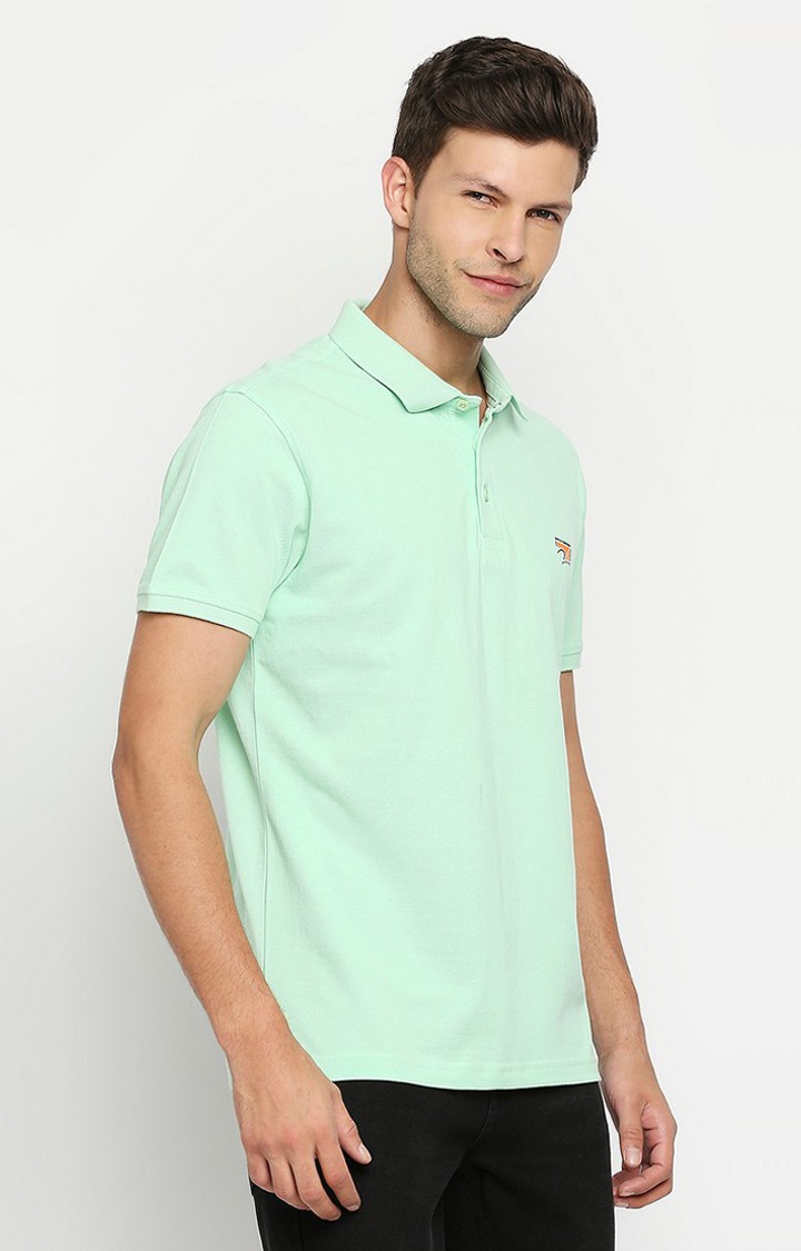 Spykar Green Cotton Printed Half Sleeve Polo T-Shirt