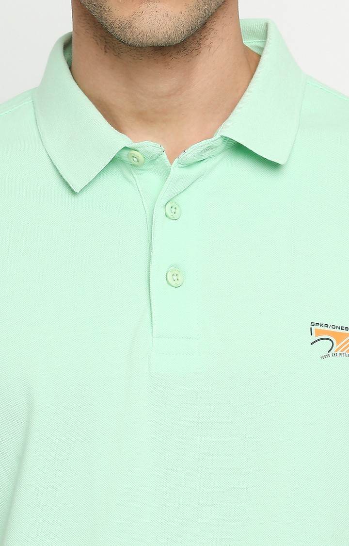 Spykar Green Cotton Printed Half Sleeve Polo T-Shirt