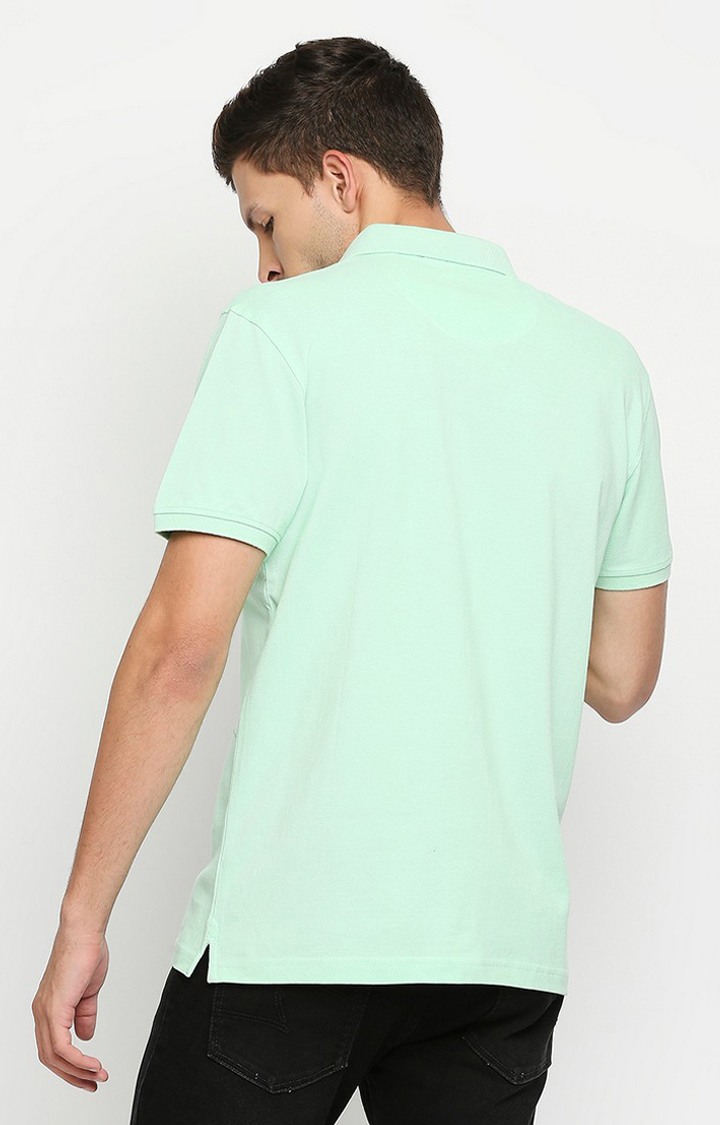 Spykar Green Cotton Printed Half Sleeve Polo T-Shirt