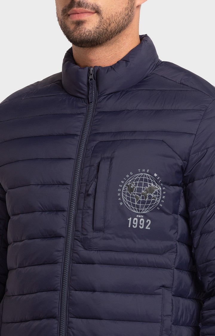 Spykar Navy Blue Bomber Jacket For Men