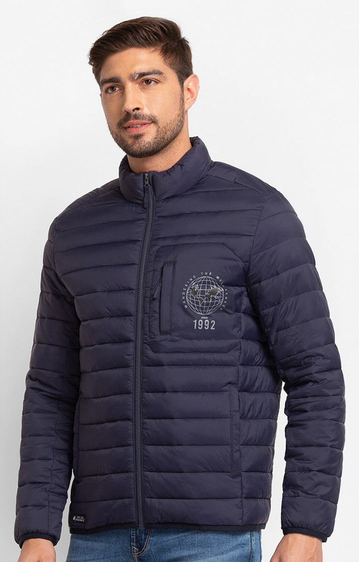 Spykar Navy Blue Bomber Jacket For Men