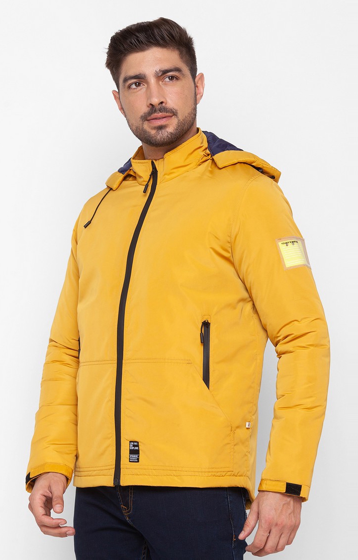 spykar | Spykar Chrome Yellow Polyester Full Sleeve Bomber Jackets For Men 3