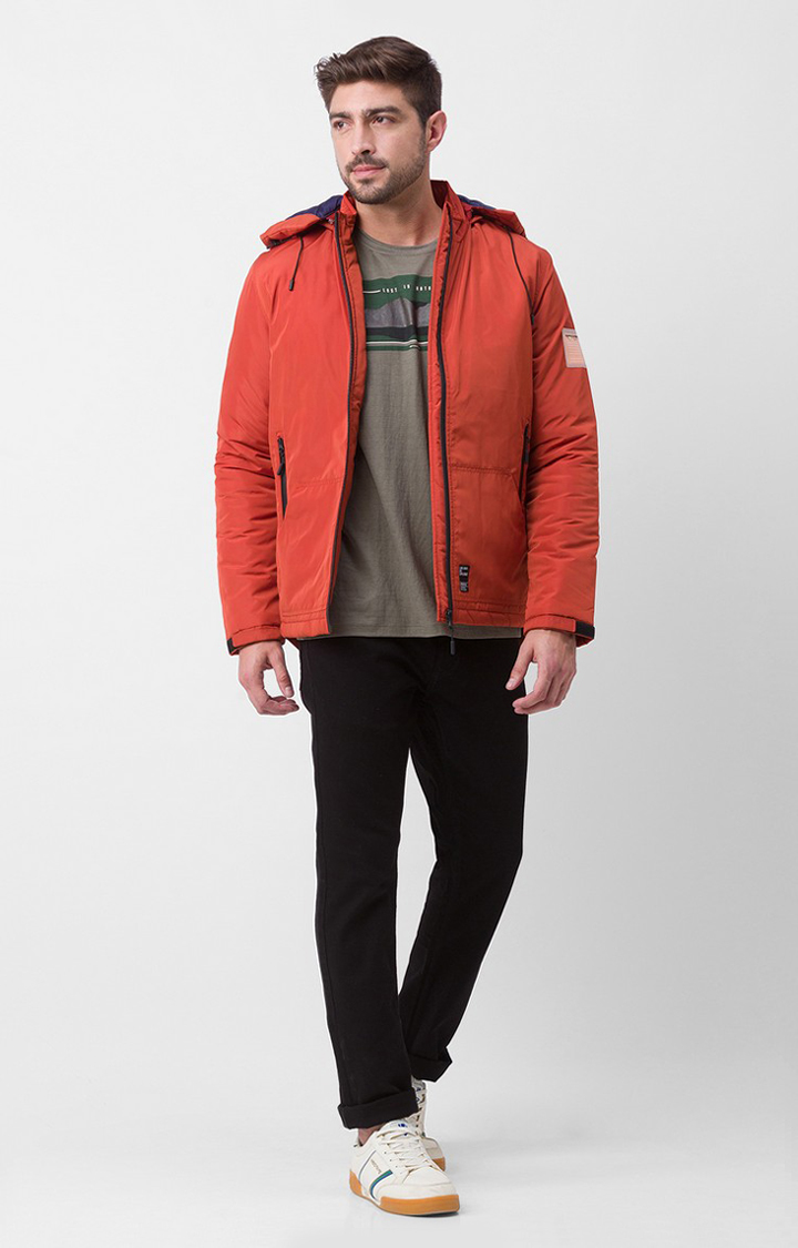 Spykar Flame Orange Bomber  Jacket For Men