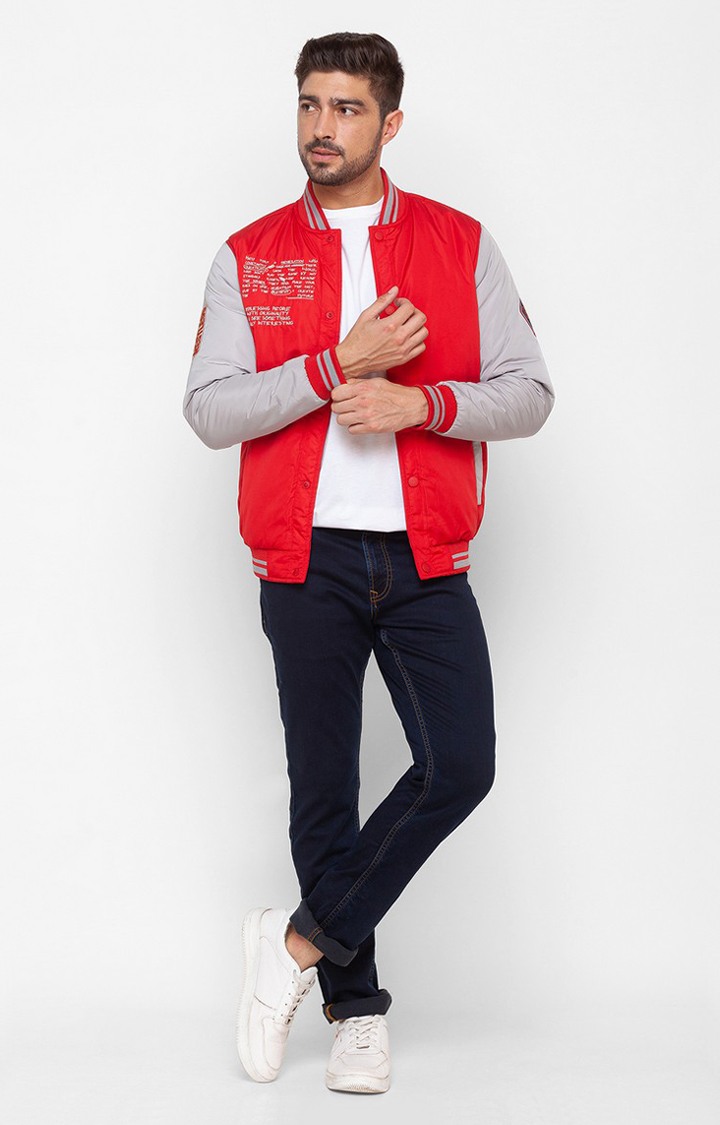 Spykar Deep Red Bomber Jacket For Men