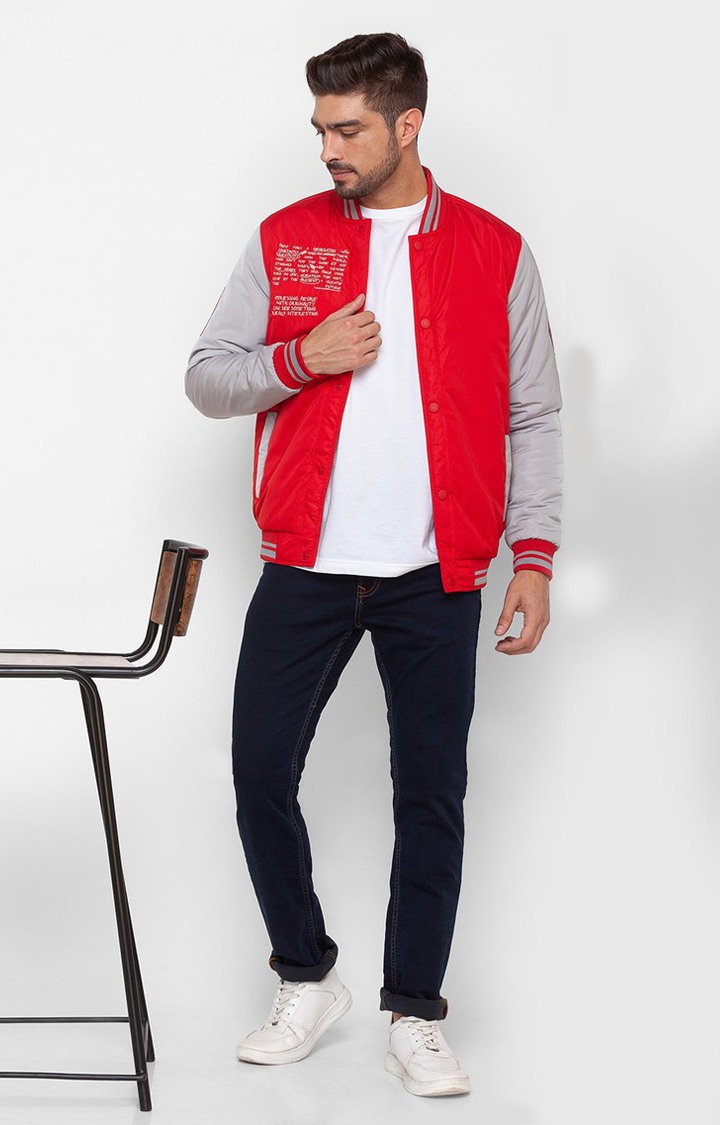 Spykar Deep Red Bomber Jacket For Men