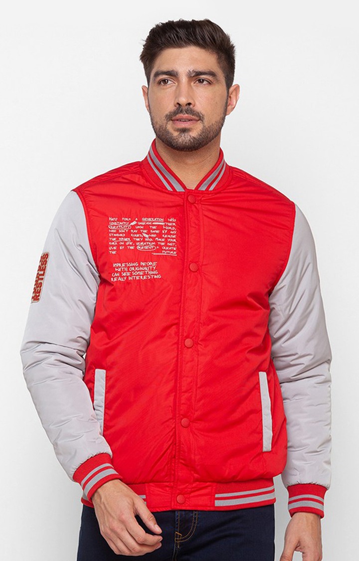 Spykar Deep Red Bomber Jacket For Men